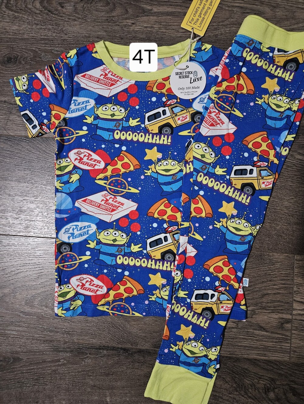 Secret Stock Reserve Luxe 4T Pizza Planet Pals 2 Piece Bamboo Pajama